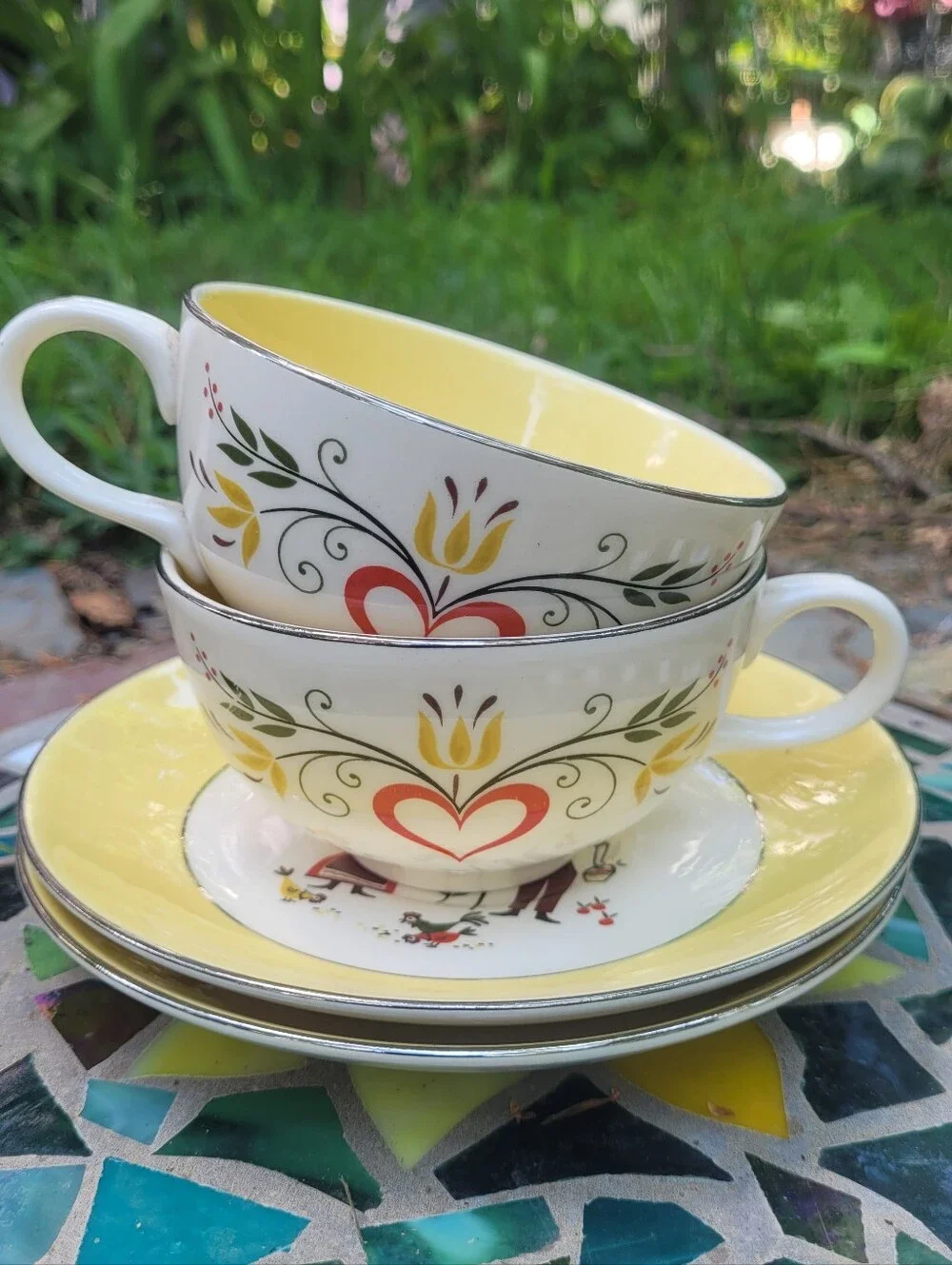 Dutch Farmer Tea Cups & Saucer Plate Set Farmhouse Farmers Wife Cottagecore